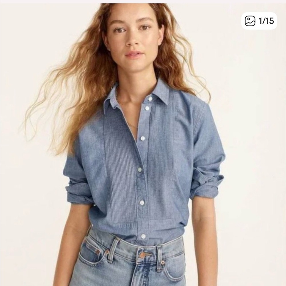 J. Crew Slim Fit Tuxedo Shirt in Chambray Size 2